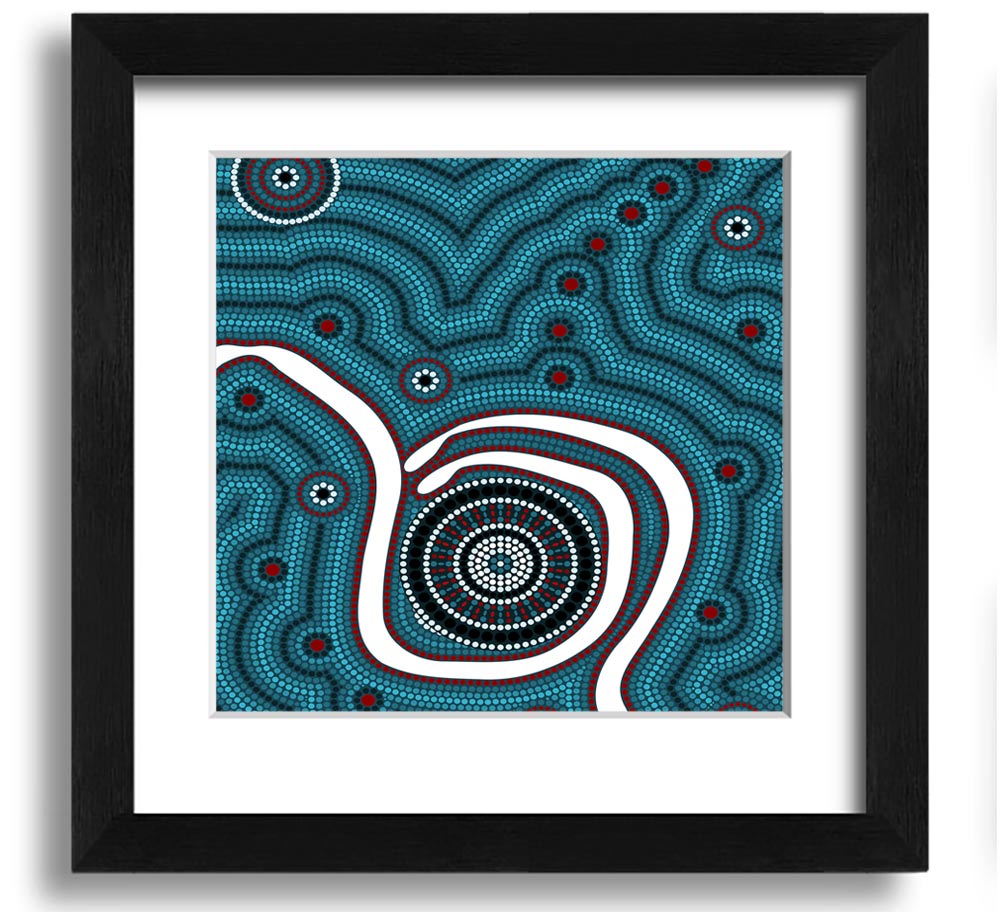 Aboriginal Pattern 1 Square Framed Print showcasing vibrant colors and unique design, ready to hang.